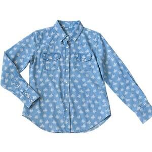 NEW TASHA POLIZZI women's markie patterned denim shirt in blue